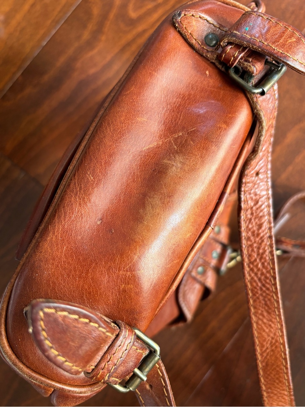 Vintage La Sella Roma Italian Leather Small Backpack Satchel, Drawstring Flap - Picture 6 of 16